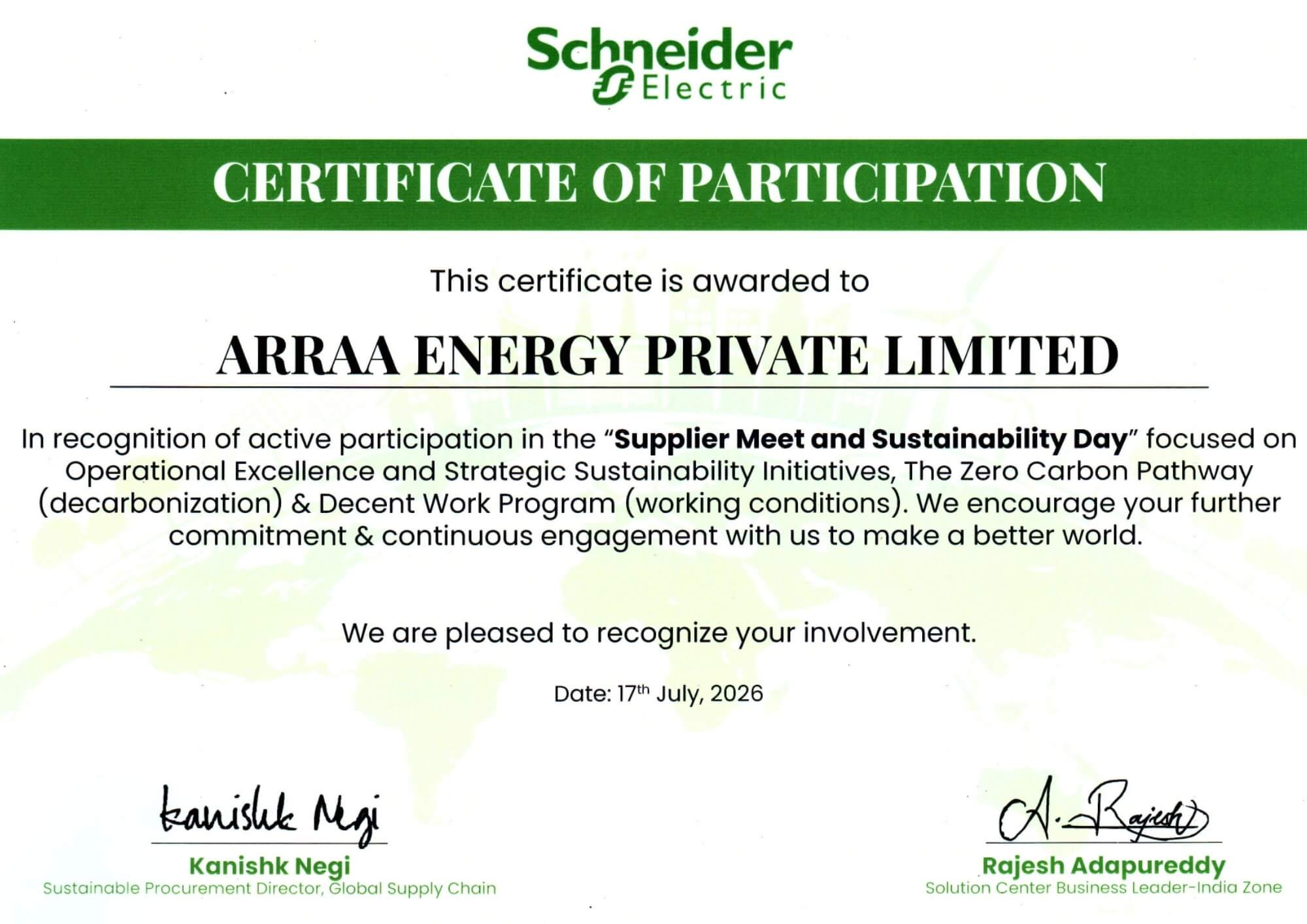 arraa energy certificate